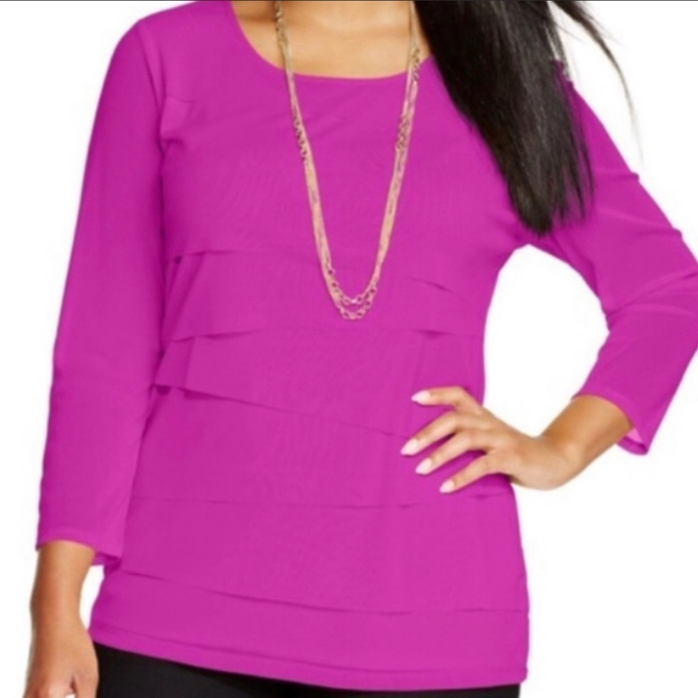 Alfani‎ petite Small tiered blouse Raspberry work career party